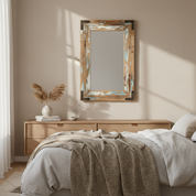 Weathered Wood-Framed Wall Mirror