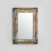 Weathered Wood-Framed Wall Mirror