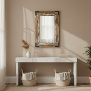 Weathered Wood-Framed Wall Mirror